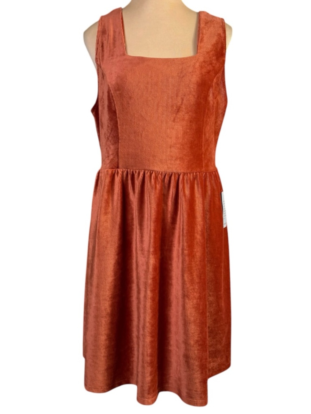 NWT Good Luck Gem Rust Corduroy Mini Dress XL Square Neck A-Line